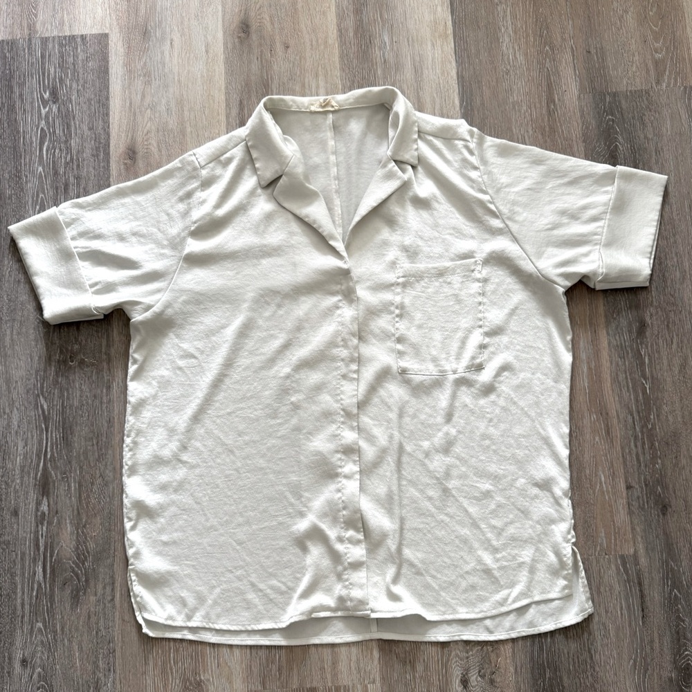 Satin Short Sleeved Button Up